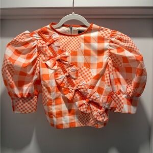 Beulah Orange and White Checkered Blouse